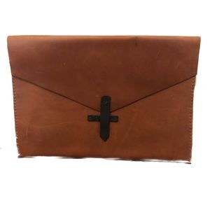 Brown Genuine Leather File Clutch